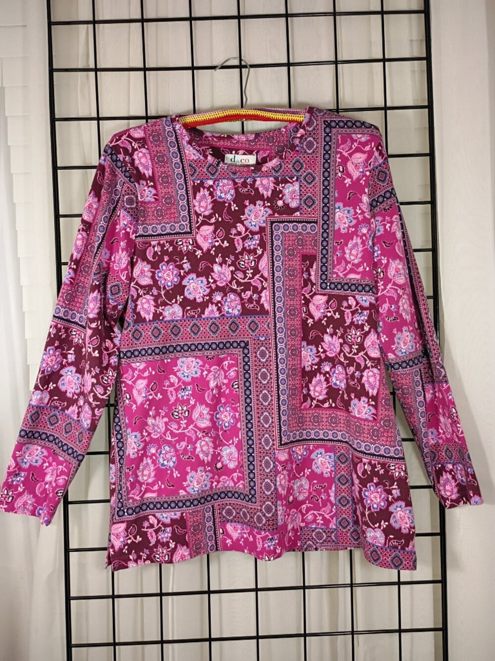 Denim and Co. Floral Patchwork Print Tunic Top Size Medium